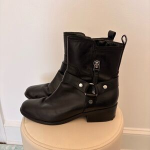 Marc Fisher Leather Moto Harness Ankle Boots Black Size 9.5